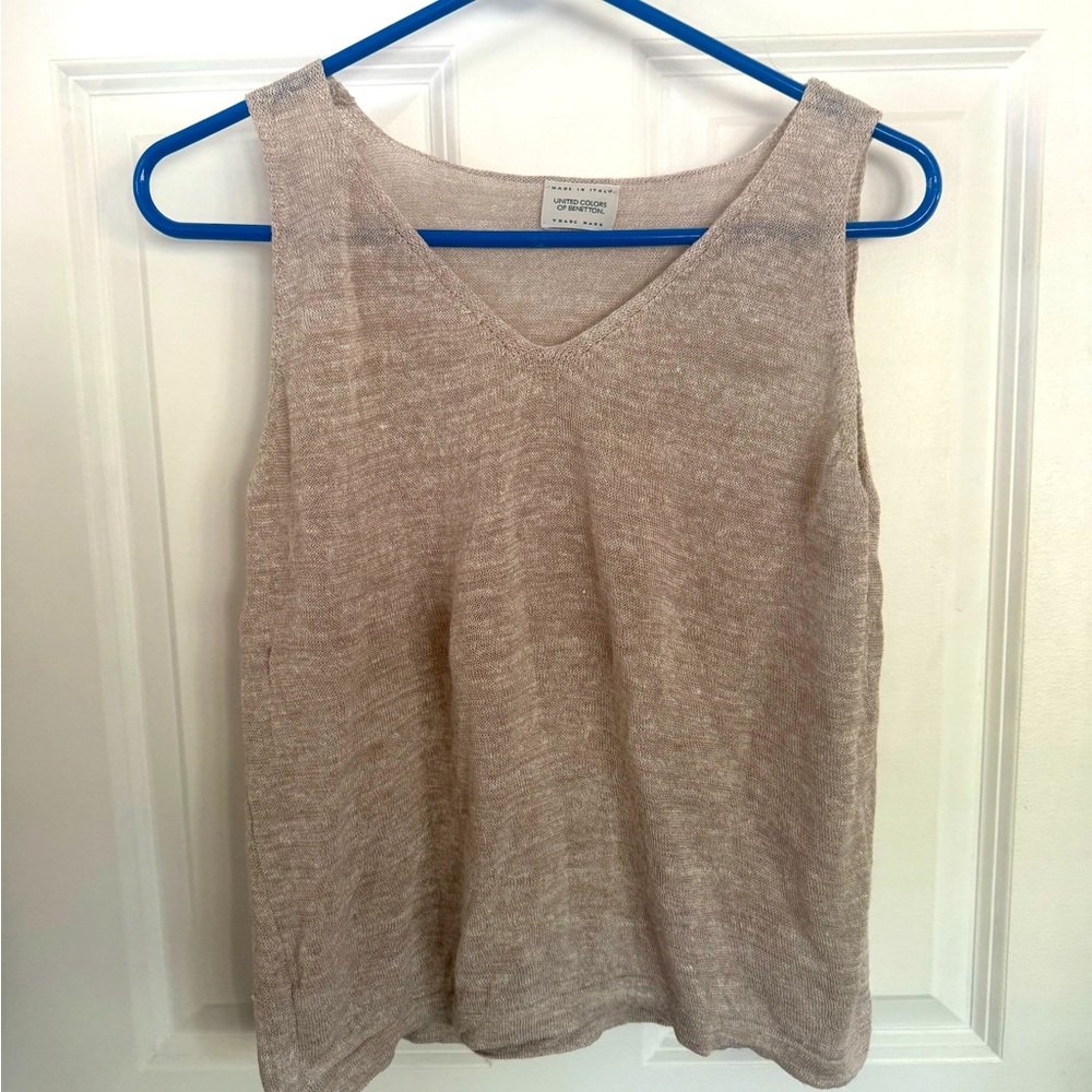 United Colors Of Benetton Linen Light Brown Taupe Tank Top Size Small